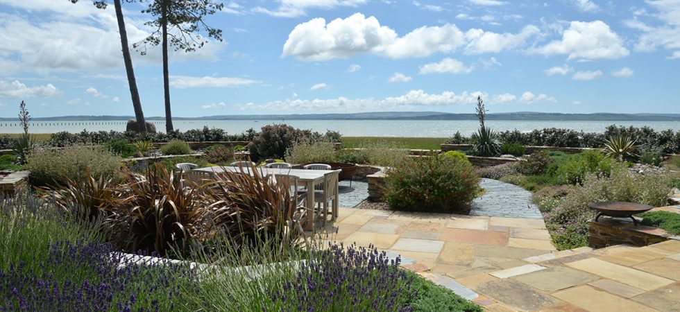 Garden beside the sea, the Solent, New Forest